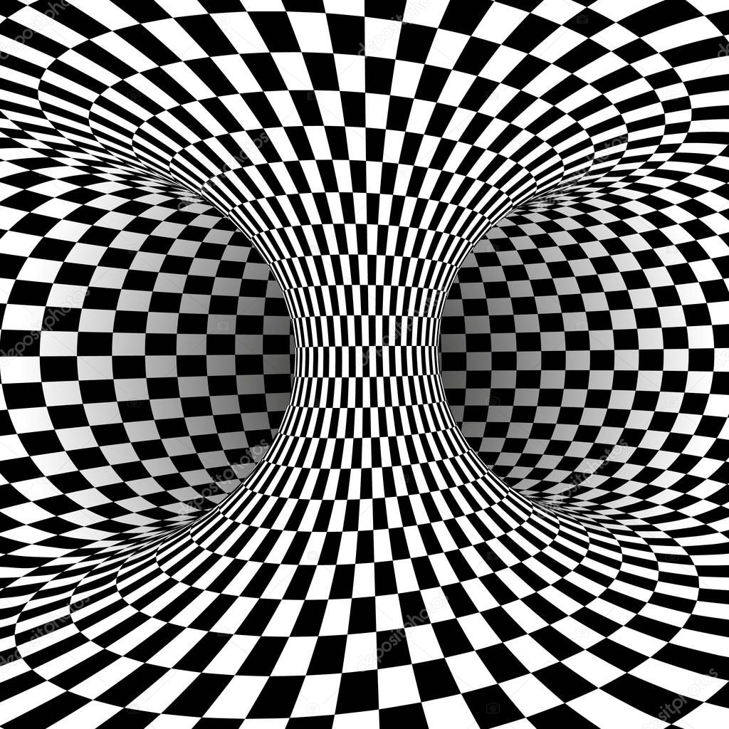 Black and white square optical illusion. Abstract illusion background. Vector illustration