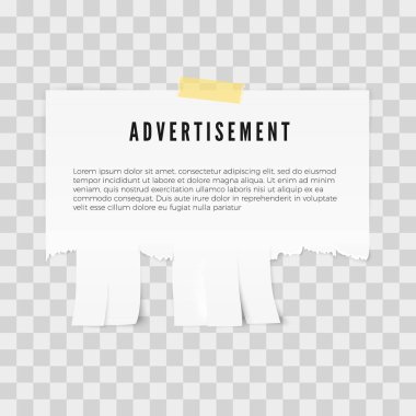 Advertisement tear-off paper template with copy space for text. Vector illustration isolated on tratsparent background clipart