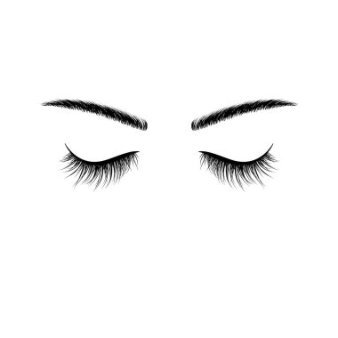 Black eyebrows and eyelashes eyes closed. Advertising false eyelashes. Vector illustration isolated on white background clipart