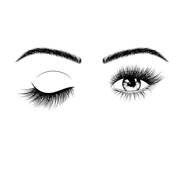 Hand Drawn Female Eyes Silhouette Wink One Eye Eyes Eyelashes — Stock Vector