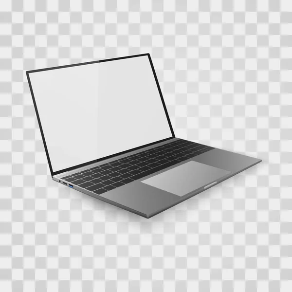 Ноутбук макет. Открыть ноутбук с белым экраном. Векторная иллюстрация на прозрачном фоне — стоковый вектор