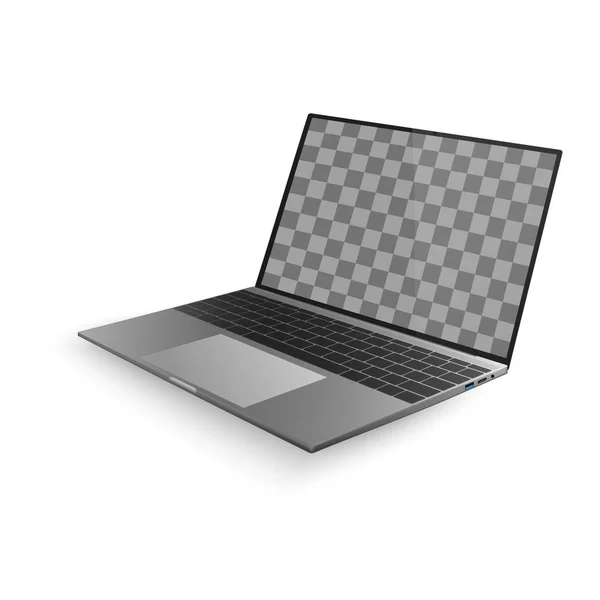 Laptop mit Schatten isoliert auf weißem Hintergrund. Laptop-Design mit schwarzem Display und grauer Tastatur. Vektorillustration — Stockvektor
