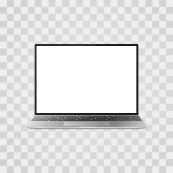 Realista portátil se burlan de fondo transparente. Portátil con vista frontal de pantalla blanca. Ilustración vectorial — Archivo Imágenes Vectoriales