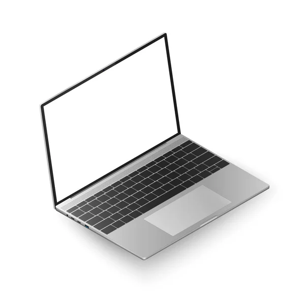 Laptop isometrische Ansicht. realistischer Laptop mit weißem Display für Ihre Daten. Vektor-Illustration isoliert auf weißem Hintergrund — Stockvektor