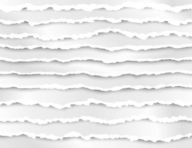 Yırtık kağıt çizgiler seti. Hasarlı kenar ile soyut kağıt doku. Vektör Illustration şeffaf arka planda yalıtılmış