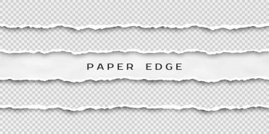 Yırtık yatay Dikişsiz kağıt çizgiler seti. Şeffaf arka planda izole edilen hasarlı kenarlı kağıt dokusu. Vektör Illustration