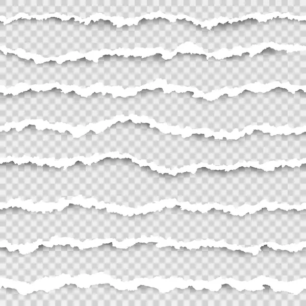 Conjunto de rayas de papel desgarrado. Textura de papel abstracta con borde dañado. Ilustración vectorial aislada sobre fondo transparente — Vector de stock