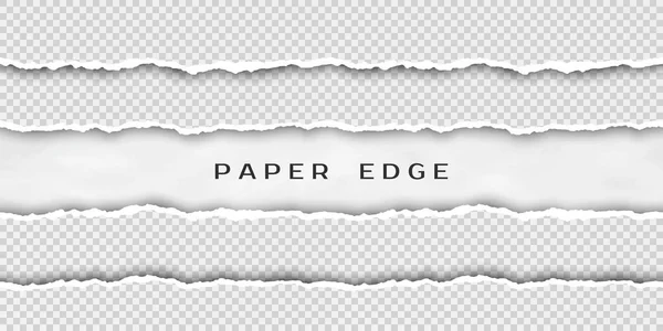 Паперова межа розриву. Набір розірваних горизонтальних безшовних паперових смуг. Паперова текстура з пошкодженим краєм ізольована на прозорому фоні. Векторні ілюстрації — стоковий вектор