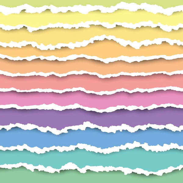 Ensemble de rayures en papier déchiré coloré élément. Texture abstraite du papier avec bord endommagé. Illustration vectorielle — Image vectorielle