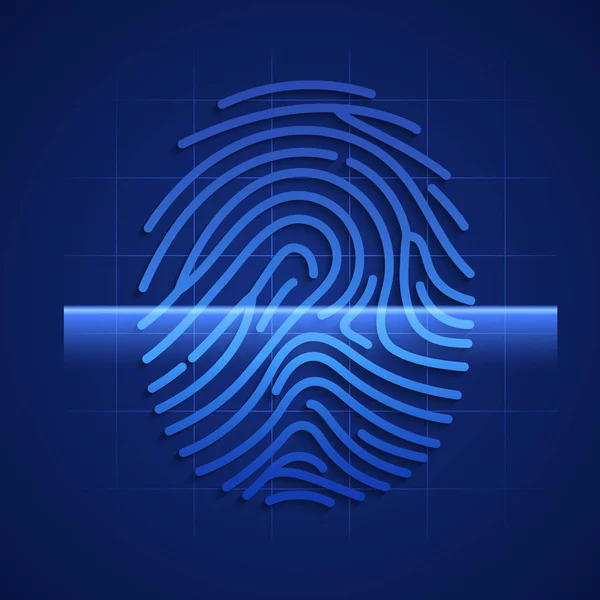 指紋スキャン。Hud 技術インターフェースの要素。青の背景に分離されたベクターイラスト — ストックベクタ