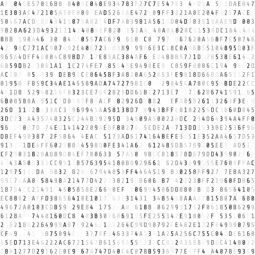Hex code stream. Abstract digital data element. Matrix background. Vector illustration isolated on white 