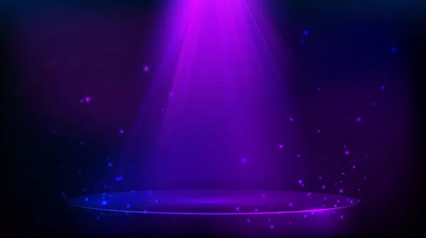 Szene mit violettem Licht beleuchtet. magischer Party-Hintergrund mit Glitzerpartikeln. Vektorillustration — Stockvektor