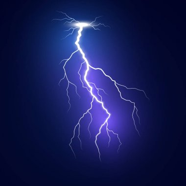 Şimşek çakan cıvata. Mavi yıldırım şablonu. Thunderbolt karanlık arka planda izole. Vektör çizimi