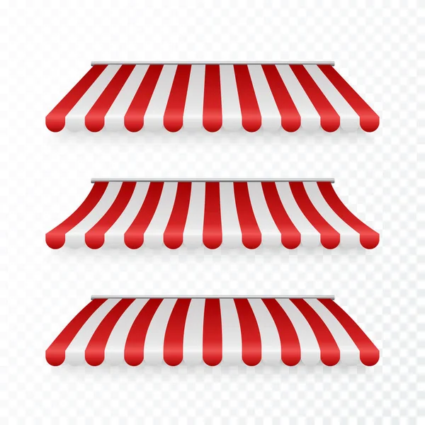 Awning set with shadows. Marketplace striped roof. Vector illustration — Stock Vector