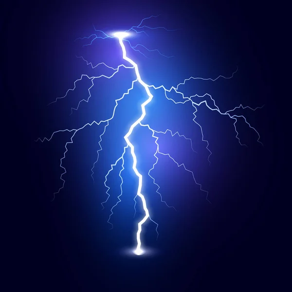 Lightning flash bolt. Thunderbolt isolated on dark background. Blue lightning template. Vector illustration — Stock Vector