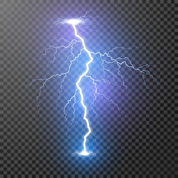 Lightning. Magie en felle lichteffecten. Vector illustratie geïsoleerd op transparante achtergrond — Stockvector