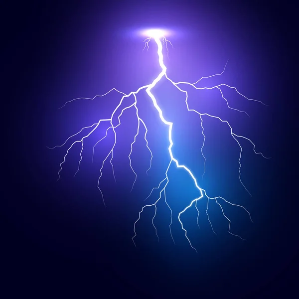 Lightning. Thunder storm realistic lightnings. Vector Illustration isolated on dark background — Stock Vector