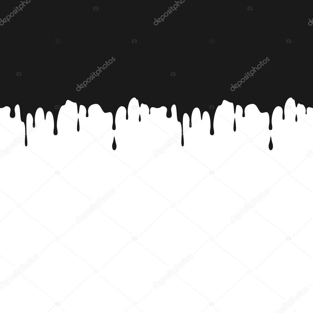 Black ink drips. Seamless Dripping Paint Texture. Splatters and Dripping. Vector illustration isolated on white background