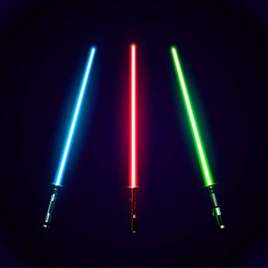 Gerçekçi ışık kılıç seti. Soyut fantezi kılıcı. Karanlık üzerinde yalıtılmış vektör çizimi