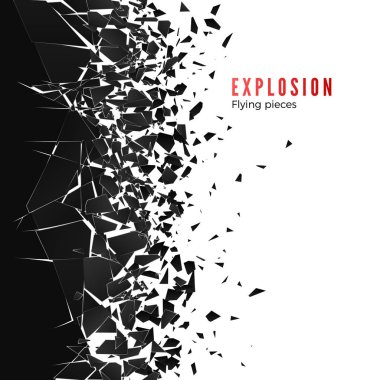 Abstract cloud of pieces and fragments after wall explosion. Shatter and destruction effect. Vector illustration clipart