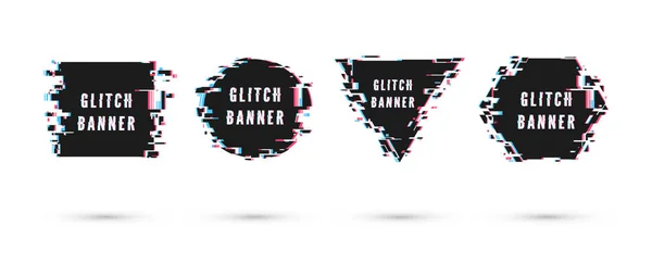 Set di banner geometrici con effetto glitch. Illustrazione vettoriale isolata su sfondo bianco — Vettoriale Stock