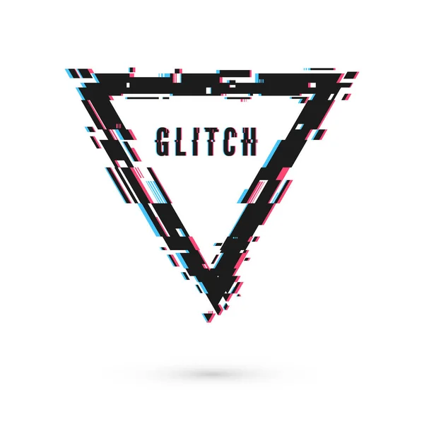 Driehoekige banner met vervormingseffect-glitch. Digitale technologie moderne poster en flyer sjabloon. Vector illustratie geïsoleerd op witte achtergrond — Stockvector