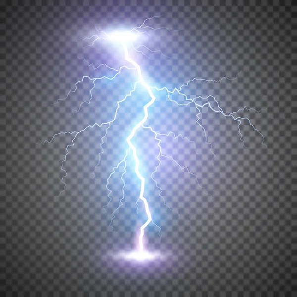 Lightning flash bolt or thunderbolt. Blue lightning or magic power blast storm. Vector illustration on transparent background — Stock Vector