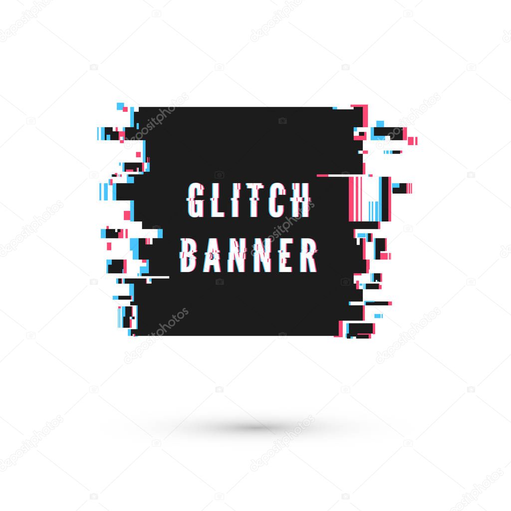 Square banner form in distorted glitch style. Vector illustration isolated on white background