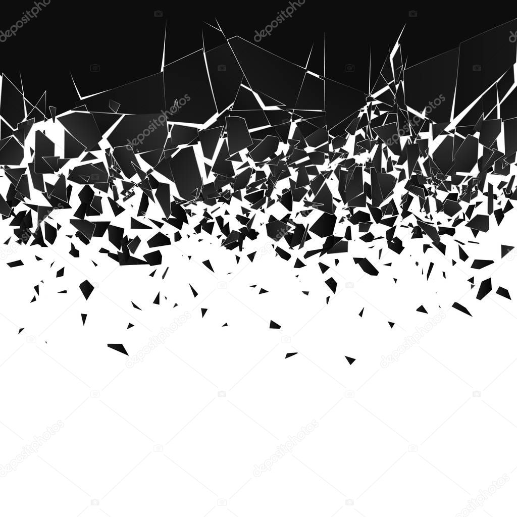 Abstract cloud of pieces and fragments after explosion. Shatter and destruction effect. Vector illustration