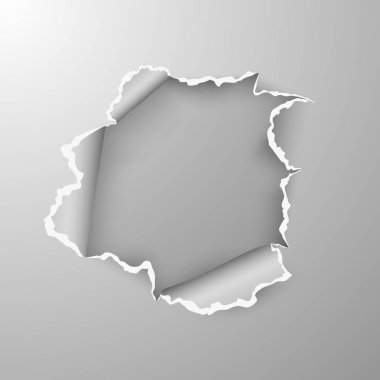 Metin için boşluk ile saydam arka plan üzerinde kağıt levha yırtık delik. Vektör çizimi 