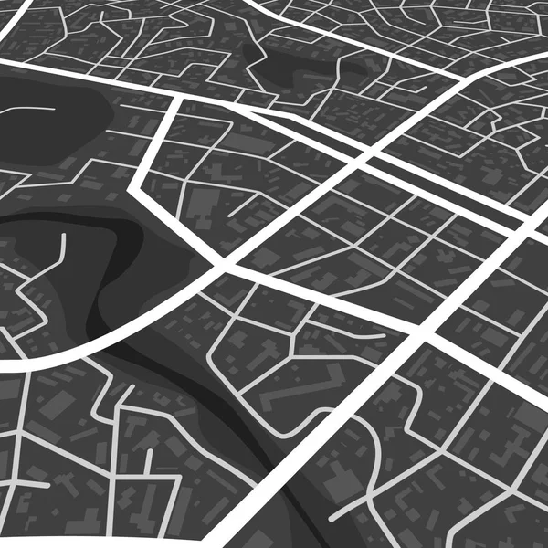 Soyut siyah şehir haritası. Şehir topografyası ile yazdırın. Şehir yerleşim bölgesi düzeni. Şehir bölgesi planı. vektör illüstrasyon — Stok Vektör