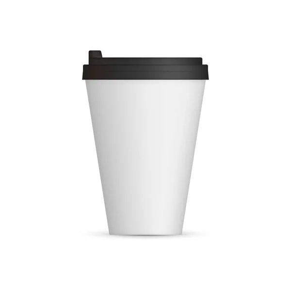 Weiße Kaffeekappenattrappe auf. leere Bechervorlage mit Platz für Logo oder Text. Vektor-Illustration isoliert auf weißem Hintergrund — Stockvektor