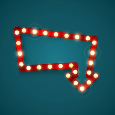 Parlayan ışıklar ile Retro afiş. Vintage billboard veya parlak tabela. Parlayan ok afiş işareti. Vektör çizimi