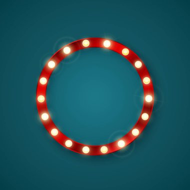 Parlayan ışıklar ile Yuvarlak retro afiş. Vektör çizimi