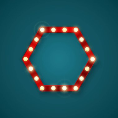 Altıgen retro afiş. Retro tarzda bir motel veya reklam panosu tabelası. Vektör çizimi