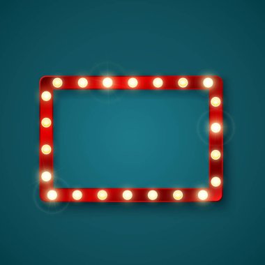 Dikdörtgen retro afiş işareti. Metin için yer ile bir motel veya casino reklam signboard. Vektör çizimi