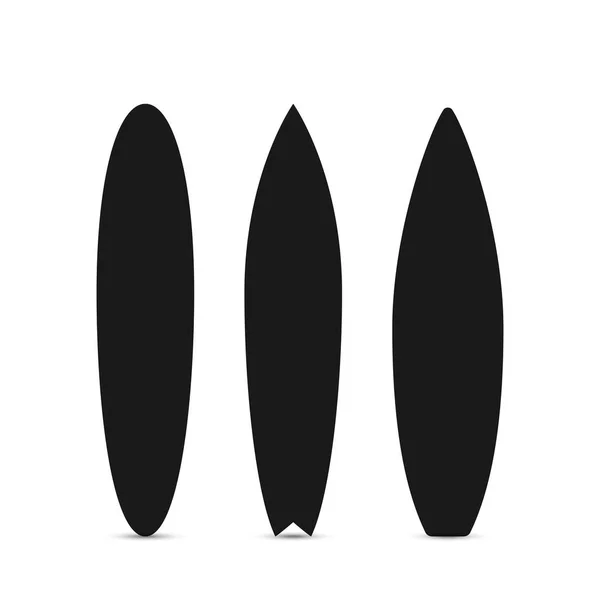 Surfplank set. Zwart silhouet van Surfboard. Vector illustratie geïsoleerd op witte achtergrond — Stockvector