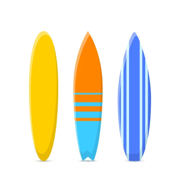 Conjunto de pranchas de surf. Tipos clássicos de pranchas de surf com um padrão. Ilustração vetorial isolada sobre branco — Vetor de Stock