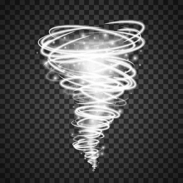 Lumière abstraite vortex tornade illumination magique. Effet du tourbillon ou de l'ouragan. Illustration vectorielle isolée sur fond transparent — Image vectorielle