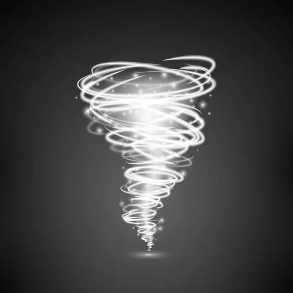 Abstrato luz vórtice tornado iluminação mágica. Efeito do turbilhão ou furacão. Ilustração vetorial isolada sobre fundo escuro — Vetor de Stock