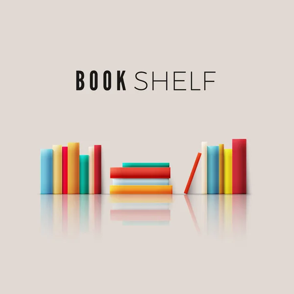 Pilha de livros com reflexão. Livros coluna vertebral na cor retro. Ilustração vetorial — Vetor de Stock