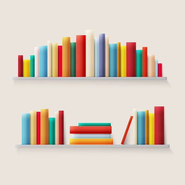 Biblioteca estantería con libros. Libros espina dorsal en color retro. Ilustración vectorial — Archivo Imágenes Vectoriales