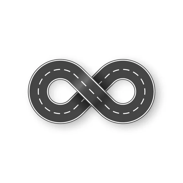 Endless road in shape of infinity sign. Graphic transportation concept. Vector illustration isolated on white background — Stock Vector