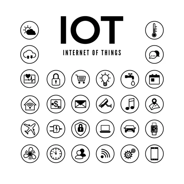 Iot simgeleri ayarlayın. Nesnelerin interneti piktogram koleksiyonu. Akıllı sistem uzaktan izleme ve kontrol. Vektör çizimi — Stok Vektör