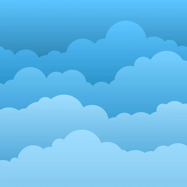 Nubes planas. Cielo azul con nubes de dibujos animados de papel. Ilustración vectorial — Vector de stock