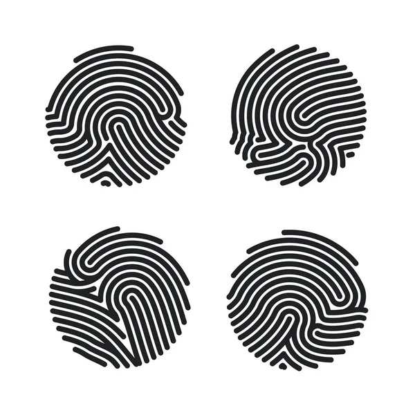 Uygulama için Circle Fingerprint simgeleri tasarımı ayarlayın. Parmak izi düz taradığı. Yetki lendirme için kişisel kimlik. Beyaz arka planda yalıtılmış vektör çizimi — Stok Vektör
