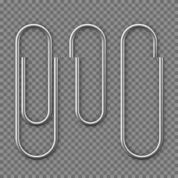 Realistische paperclip bijlage met schaduw. Paperclip-pictogram. Bestand bedrijfsdocument bijvoegen. Vector illustratie geïsoleerd op transparante achtergrond — Stockvector