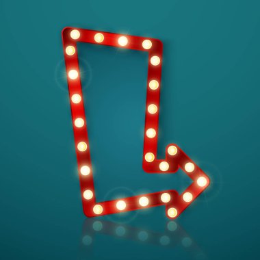 Parlayan ışıklar ile Retro afiş. Vintage billboard veya yansıma ile parlak tabela. Parlayan ok afiş işareti. Vektör çizimi