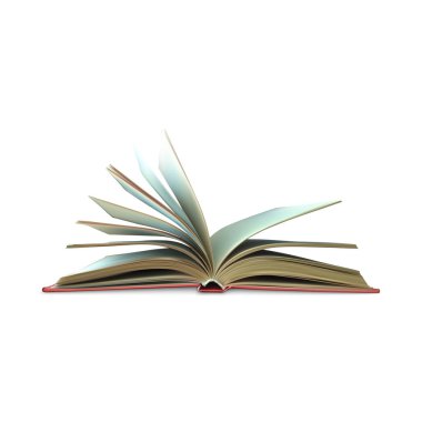 Gerçekçi açık kitap. Beyaz sayfalı kitap şablonu. Beyaz arka planda yalıtılmış vektör çizimi