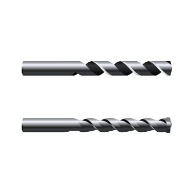 Gerçekçi çelik Matkap Uçları. Beyaz arka planda yalıtılmış vektör çizimi